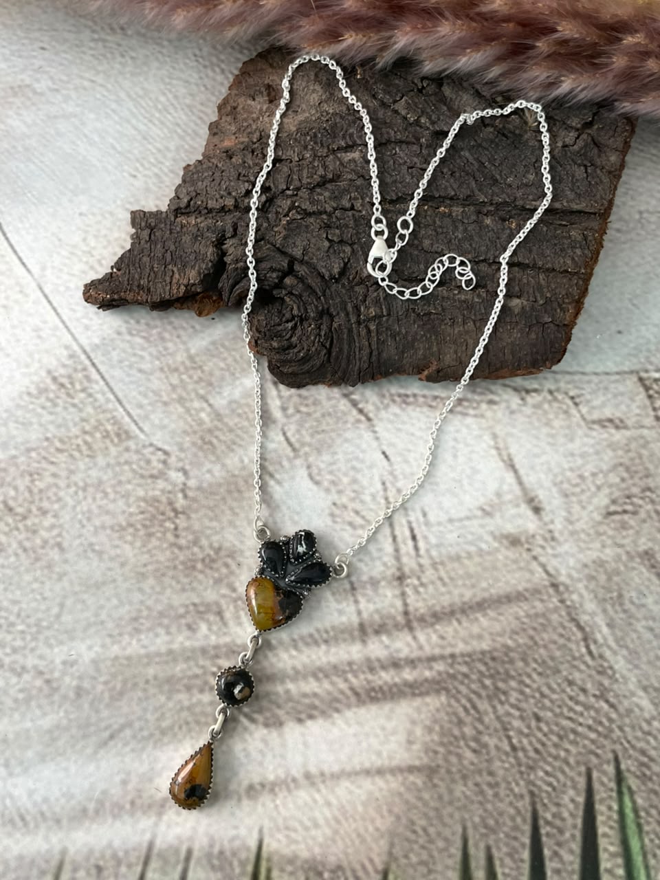 Handmade Sterling Silver Blackjack Turquoise Necklace Signed Nizhoni