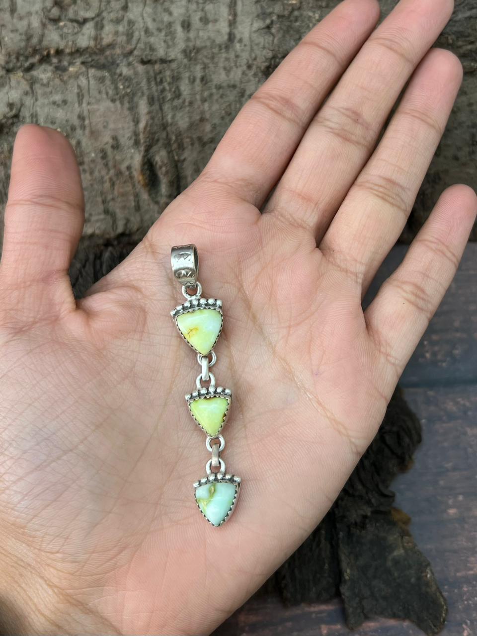 Handmade Sterling Silver Palomino Turquoise Pendant "Signed Nizhoni"