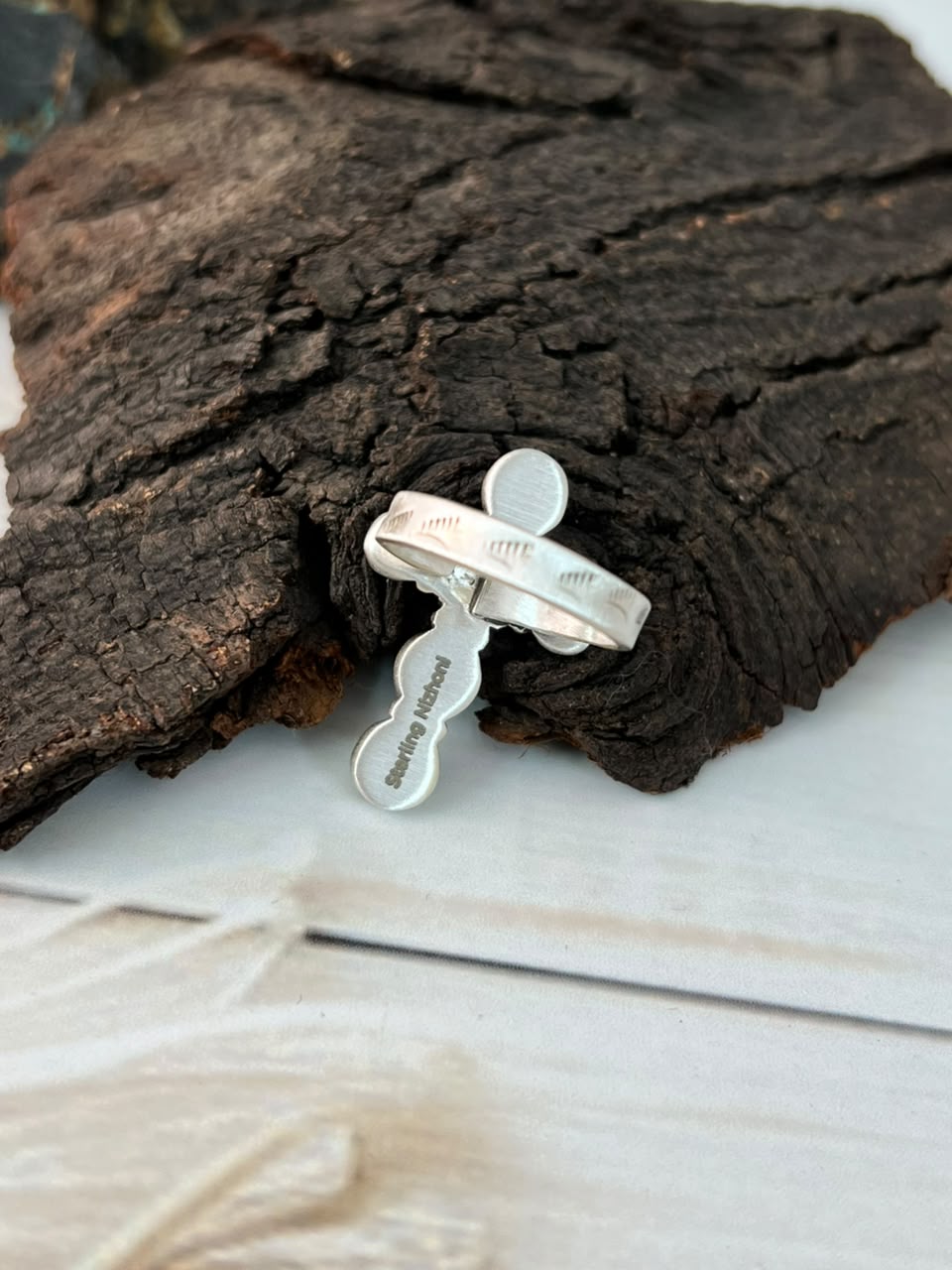 Handmade Sterling Silver Palomino Turquoise Cross Adjustable Ring Signed Nizhoni