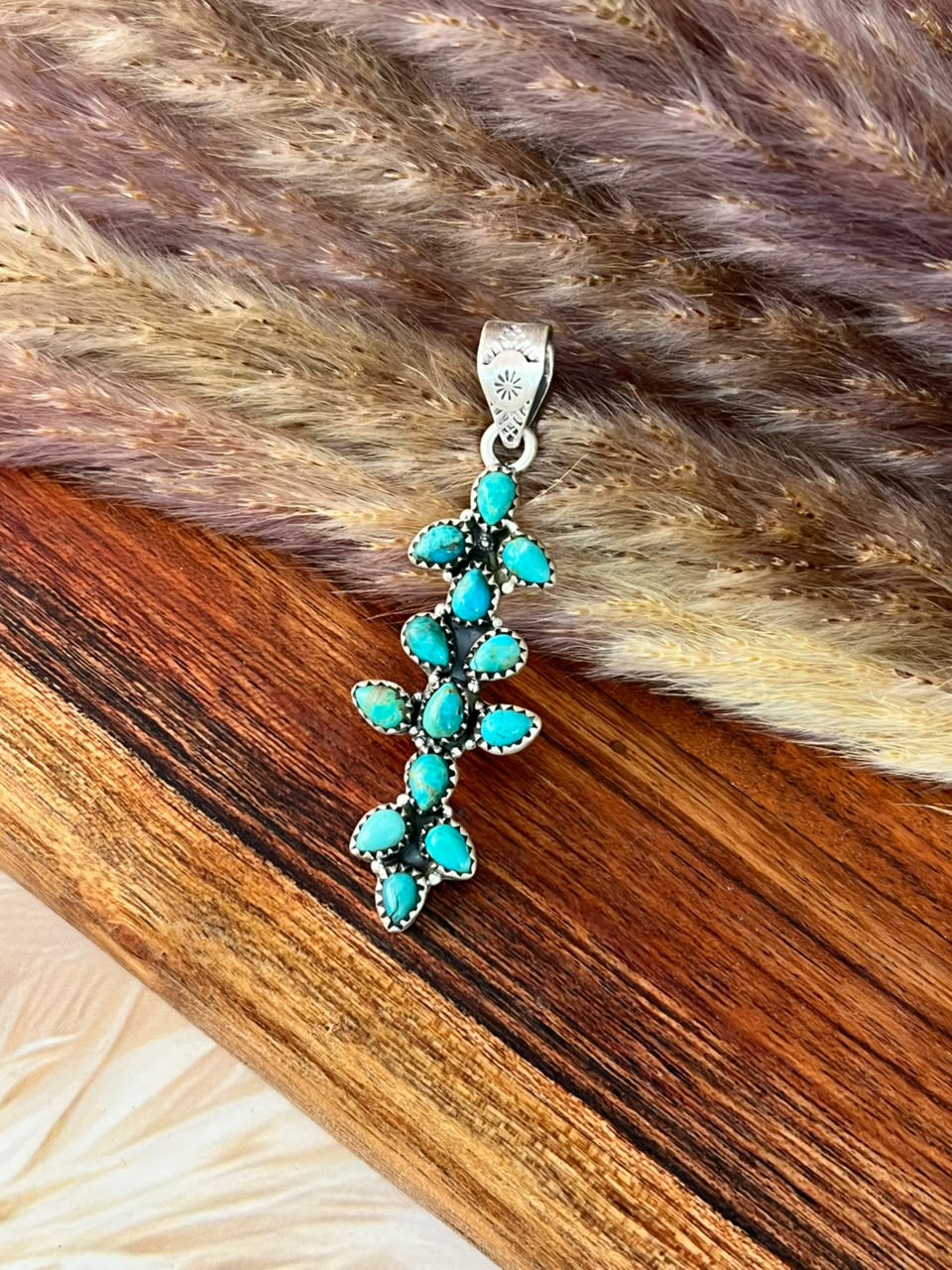 Handmade Sterling Silver Kingman Turquoise Pendant Signed Nizhoni