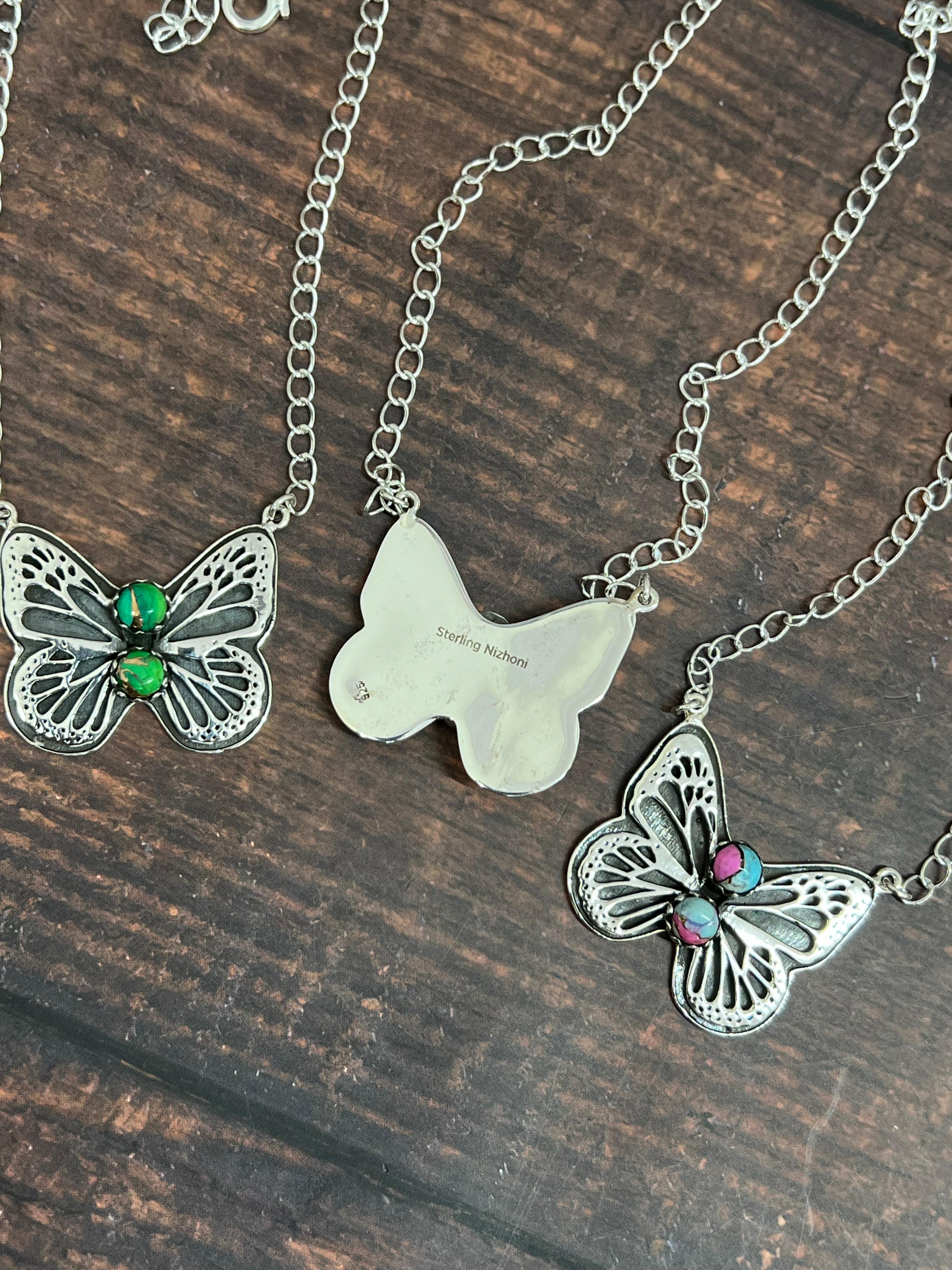 Handmade Sterling Silver Peacock Dahlia, Dahlia Rose, Cotton Candy Necklace with Signed Nizhoni