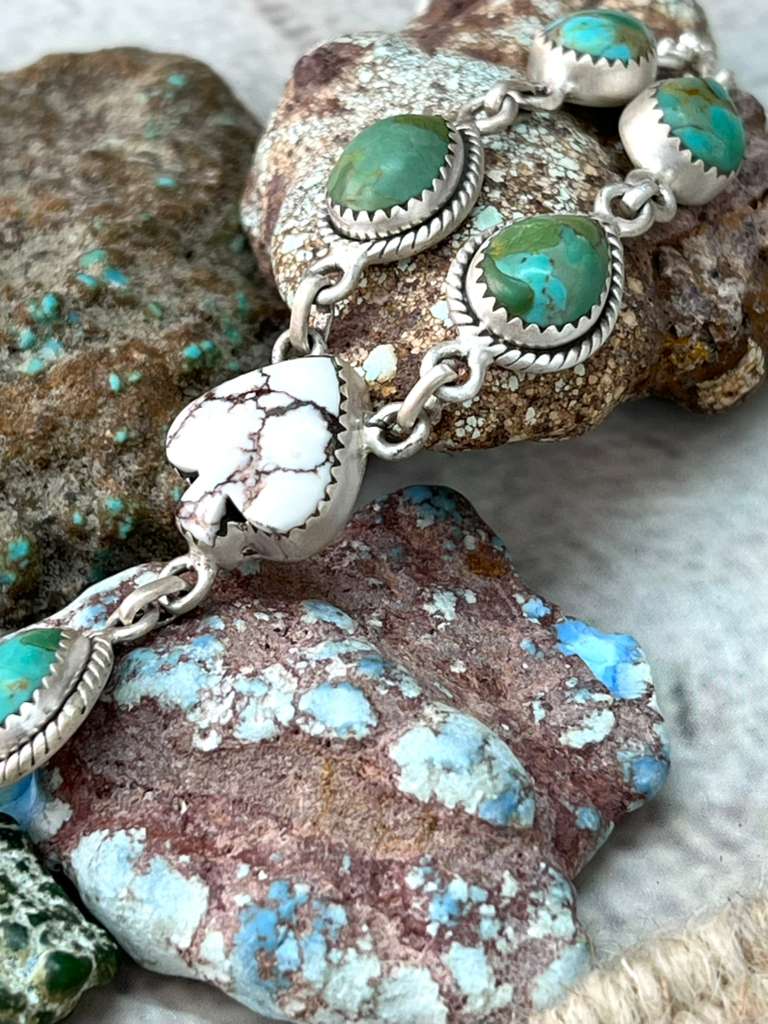 Handmade Sterling Silver Wild Horse Magnesite with Kingman Turquoise Necklace with Signed Nizhoni