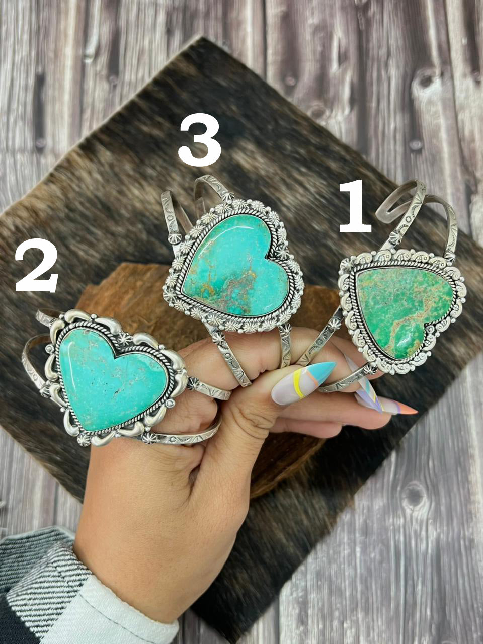 Handmade Sterling Silver Mantis Turquoise Heart Bracelet "Signed Nizhoni"