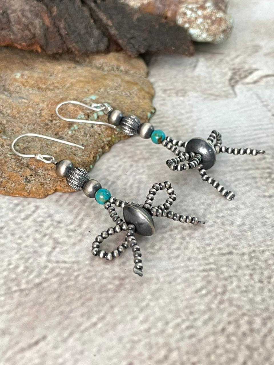 Handmade Sterling Silver Kingman Turquoise Hook Beaded Earrings