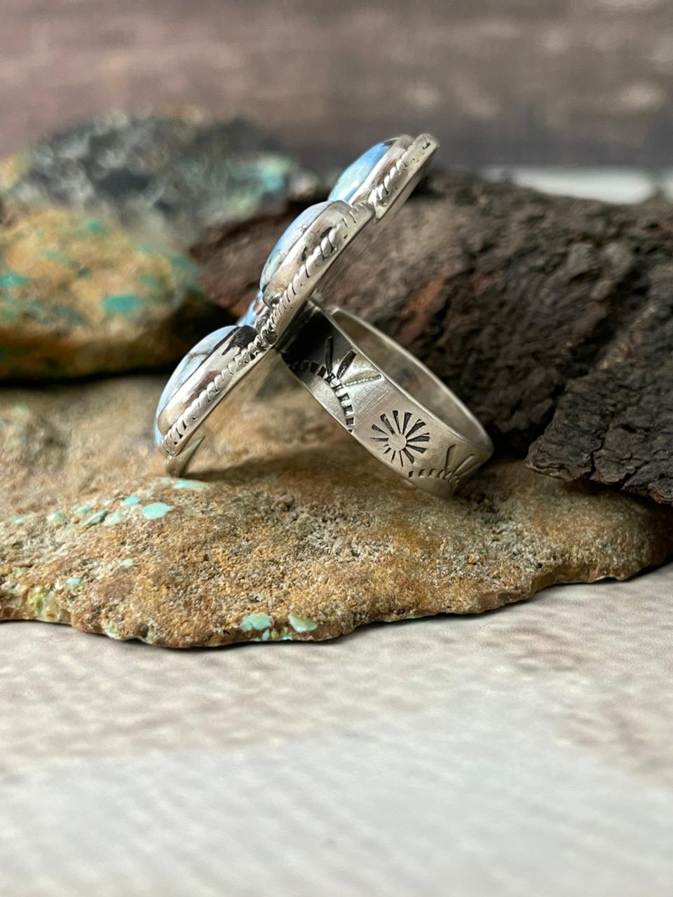 Handmade Sterling Silver Golden Hills Turquoise Adjustable Ring "Signed Nizhoni"