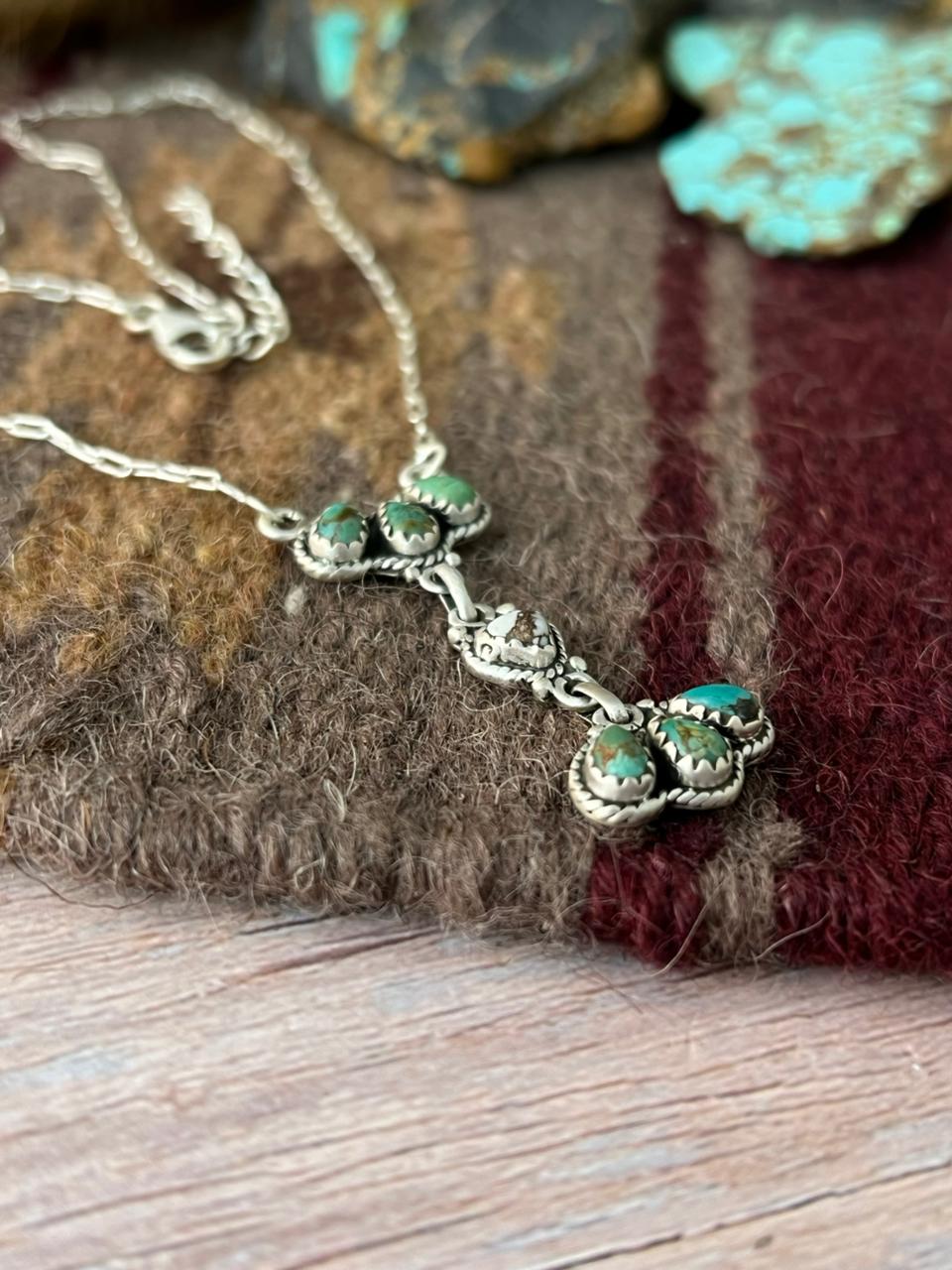 Handmade Sterling Silver Wildhorse Magnesite with Kingman Turquoise Necklace "Signed Nizhoni"