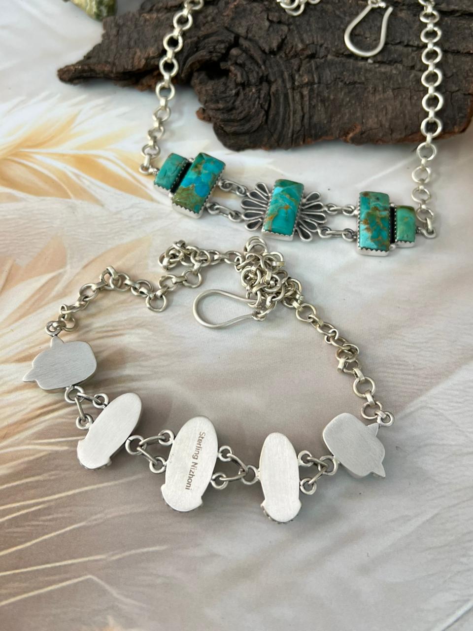 Handmade Sterling Silver Kingman with White Buffalo Necklace "Signed Nizhoni"