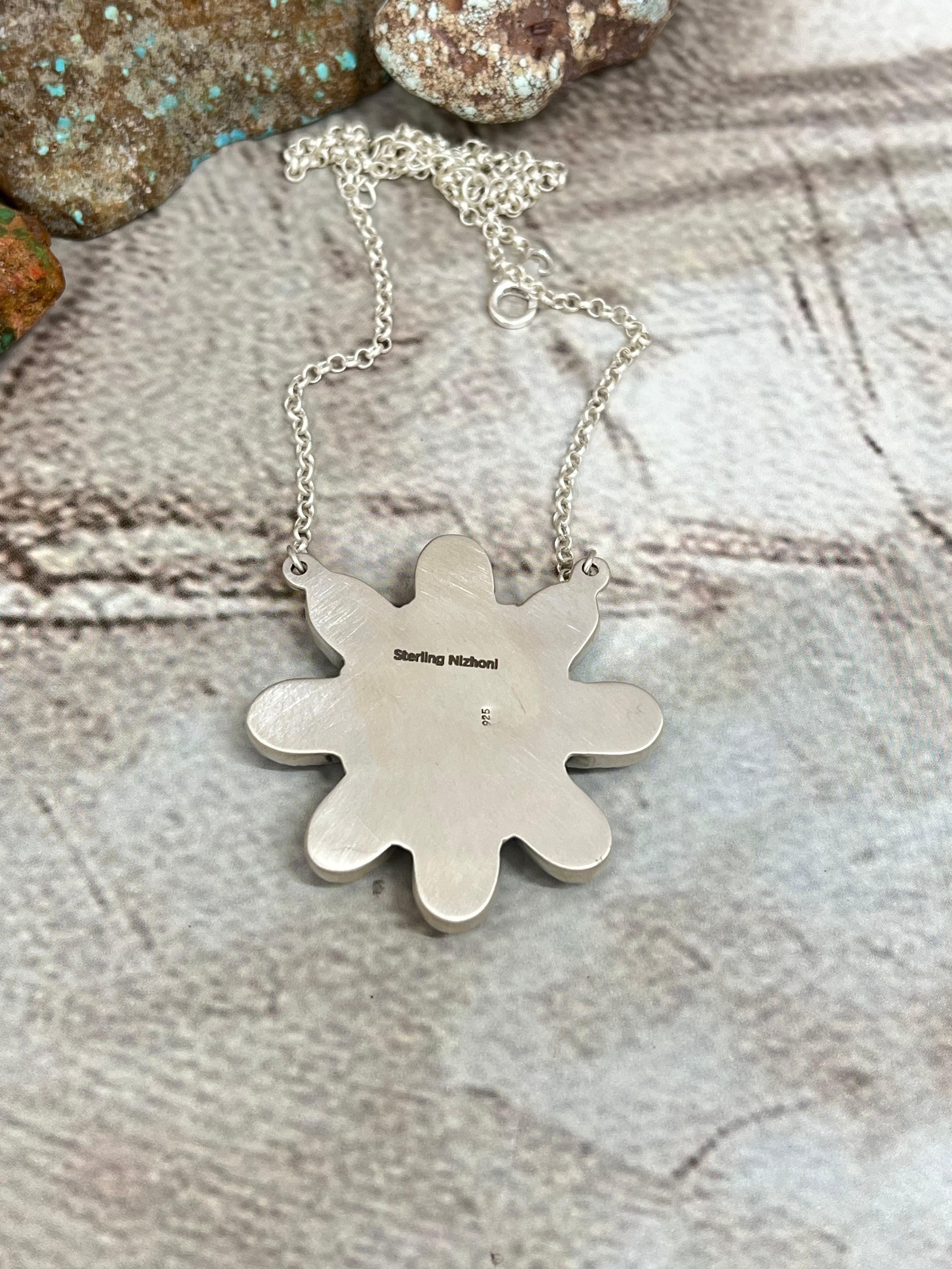 Handmade Sterling Silver Grape Dahlia Necklace with Signed Nizhoni