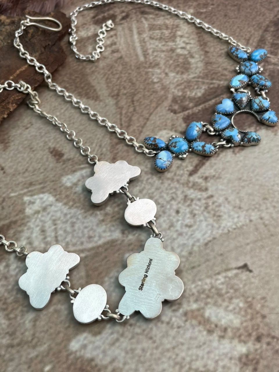 Handmade Sterling Silver Golden Hills Turquoise Necklace Signed Nizhoni