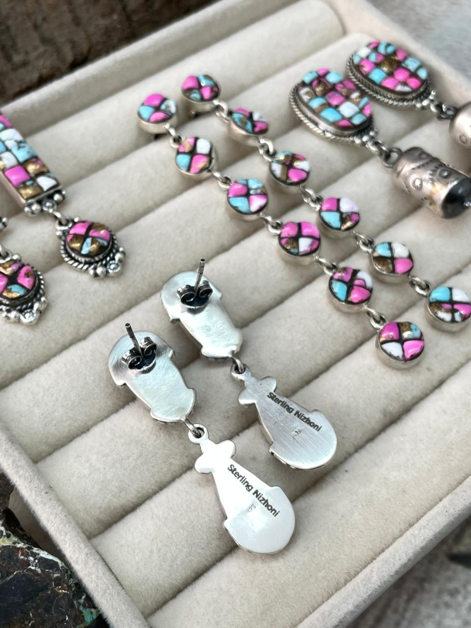 Handmade Sterling Silver Cotton Candy Post Dangle Earrings "Signed Nizhoni"