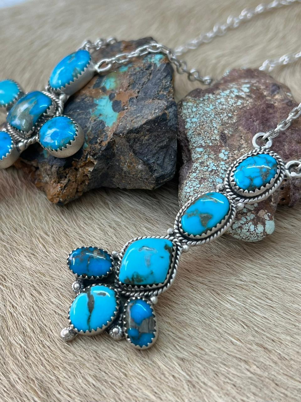 Handmade Sterling Silver Arizona Blue Turquoise Necklace "Signed Nizhoni"