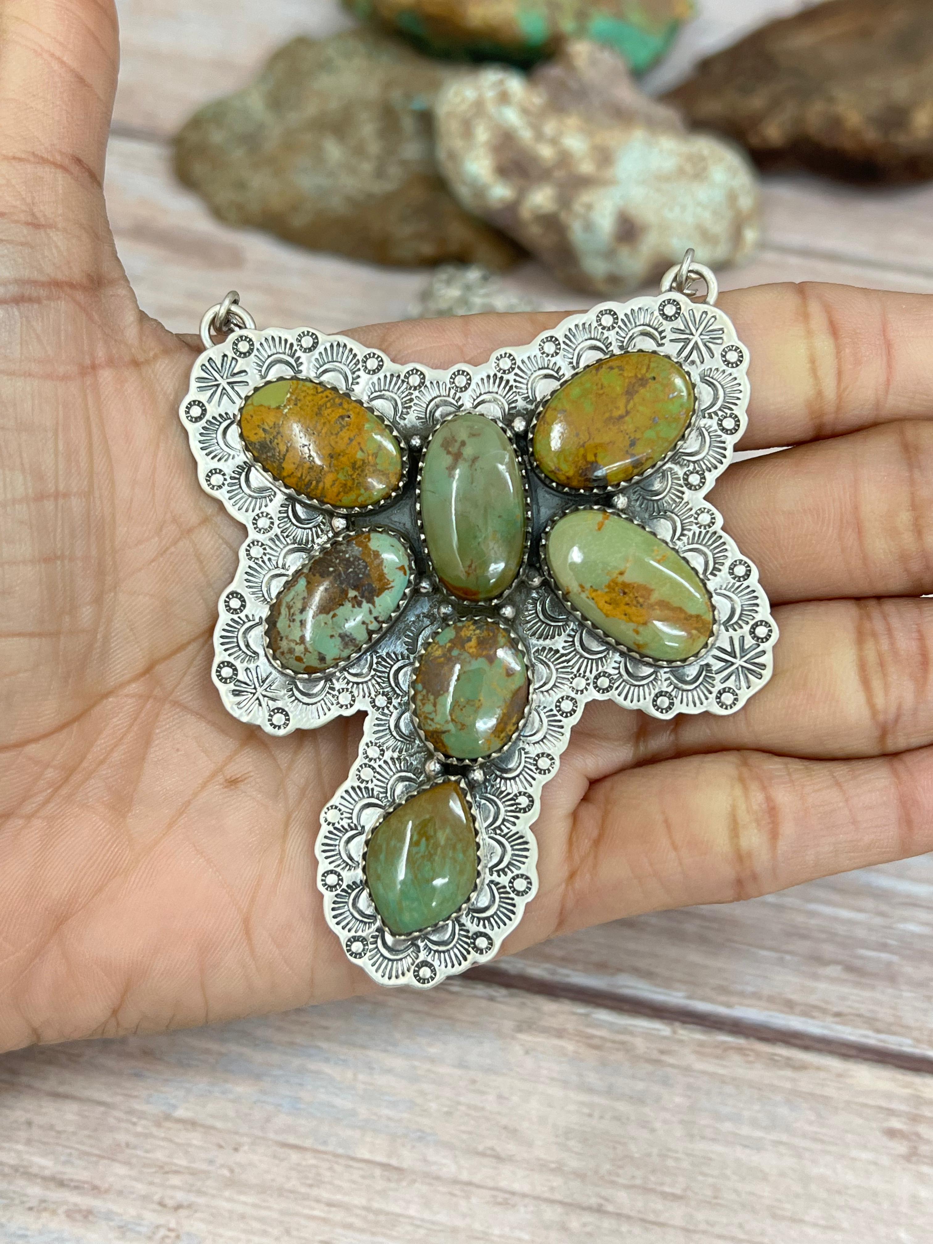 Handmade Sterling Silver Old Stock Royston Turquoise Butterfly Necklace Signed Nizhoni