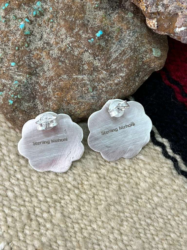 Handmade Sterling Silver Kingman Turquoise Post Studs "Signed Nizhoni"