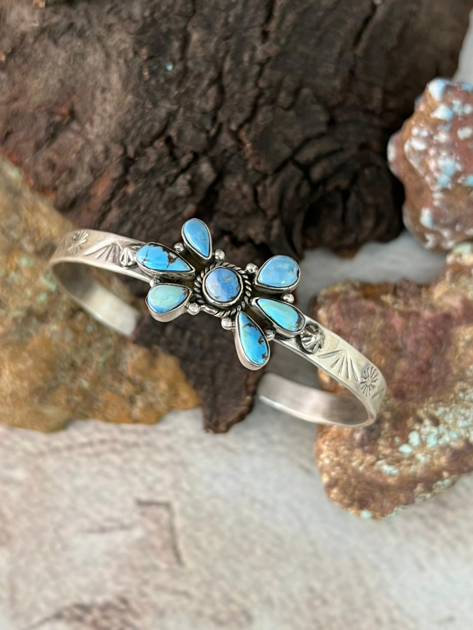 Handmade Sterling Silver Golden Hills Turquoise Bracelet "Signed Nizhoni"