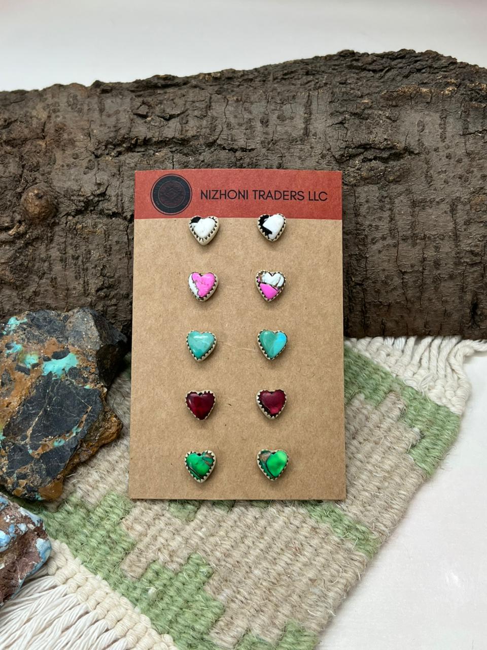 Handmade Sterling Silver Multi Stone Earrings Set "Signed Nizhoni" (2)