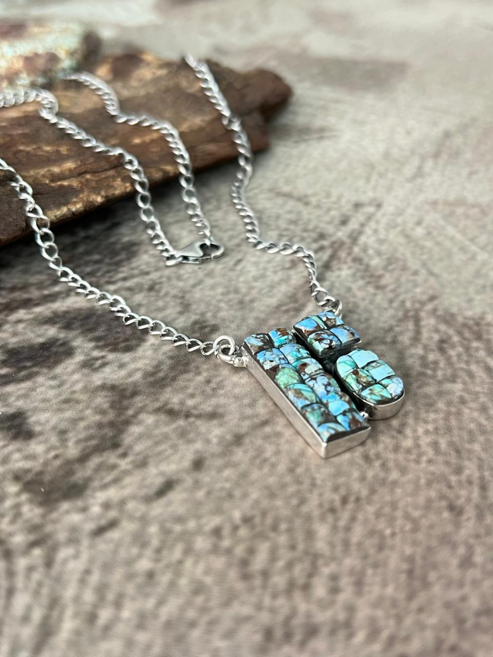 Handmade Sterling Silver 'Golden Hills Turquoise Cobble Collection' Necklace "Signed Nizhoni"