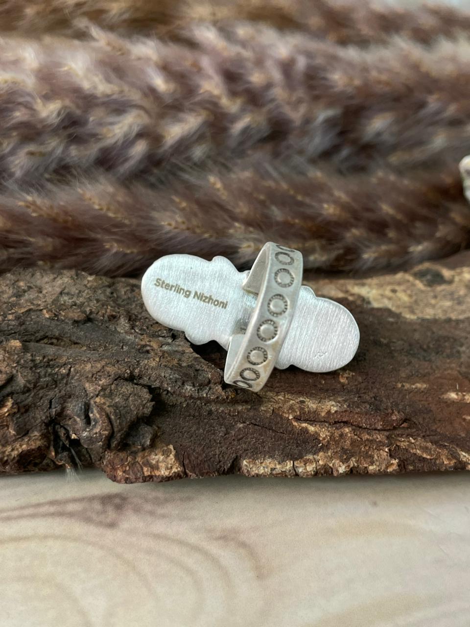 Handmade Sterling Silver Kingman Turquoise Adjustable Ring Signed Nizhoni