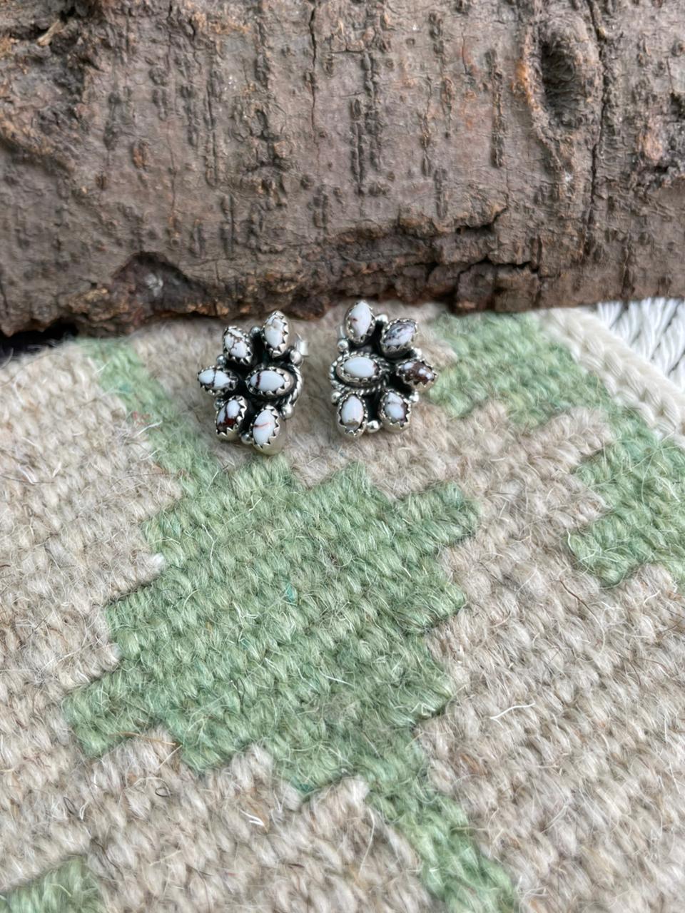 Handmade Sterling Silver Wildhorse Magnesite Post Studs Earrings "Signed Nizhoni"