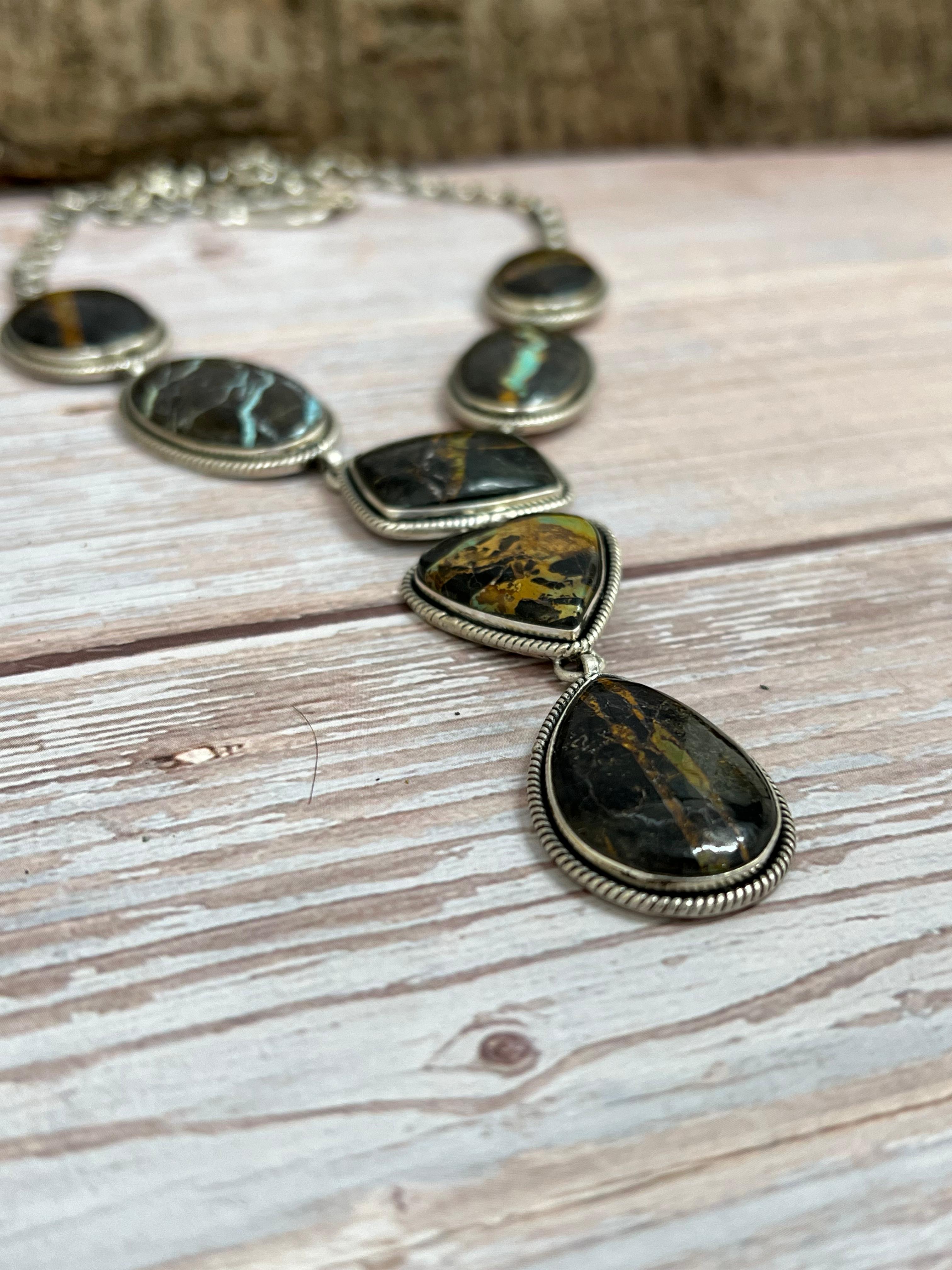 Handmade Sterling Silver Black Jack Necklace with Signed Nizhoni