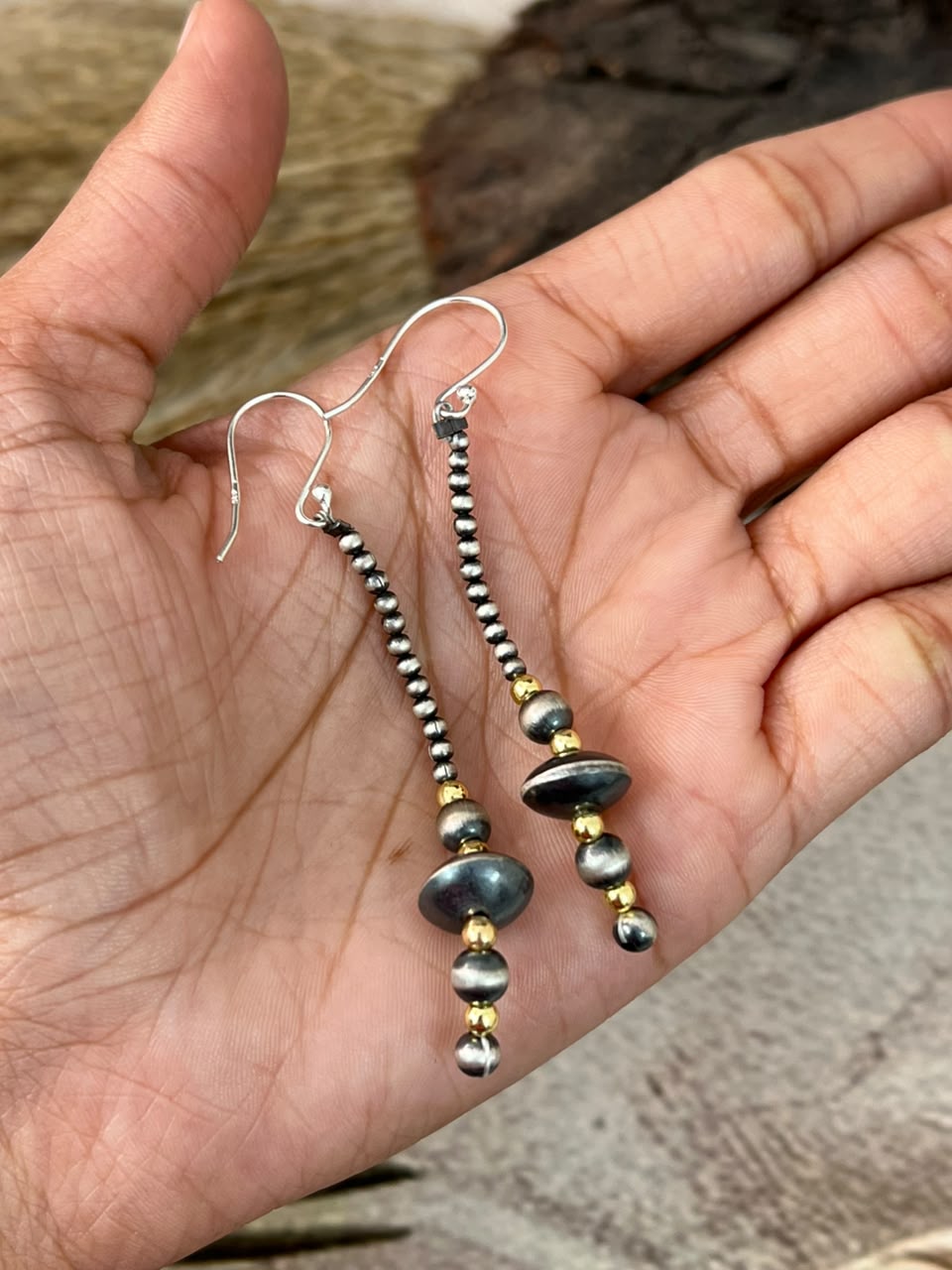 Handmade Sterling Silver Shiny Golden Hook Dangle Beaded Earrings