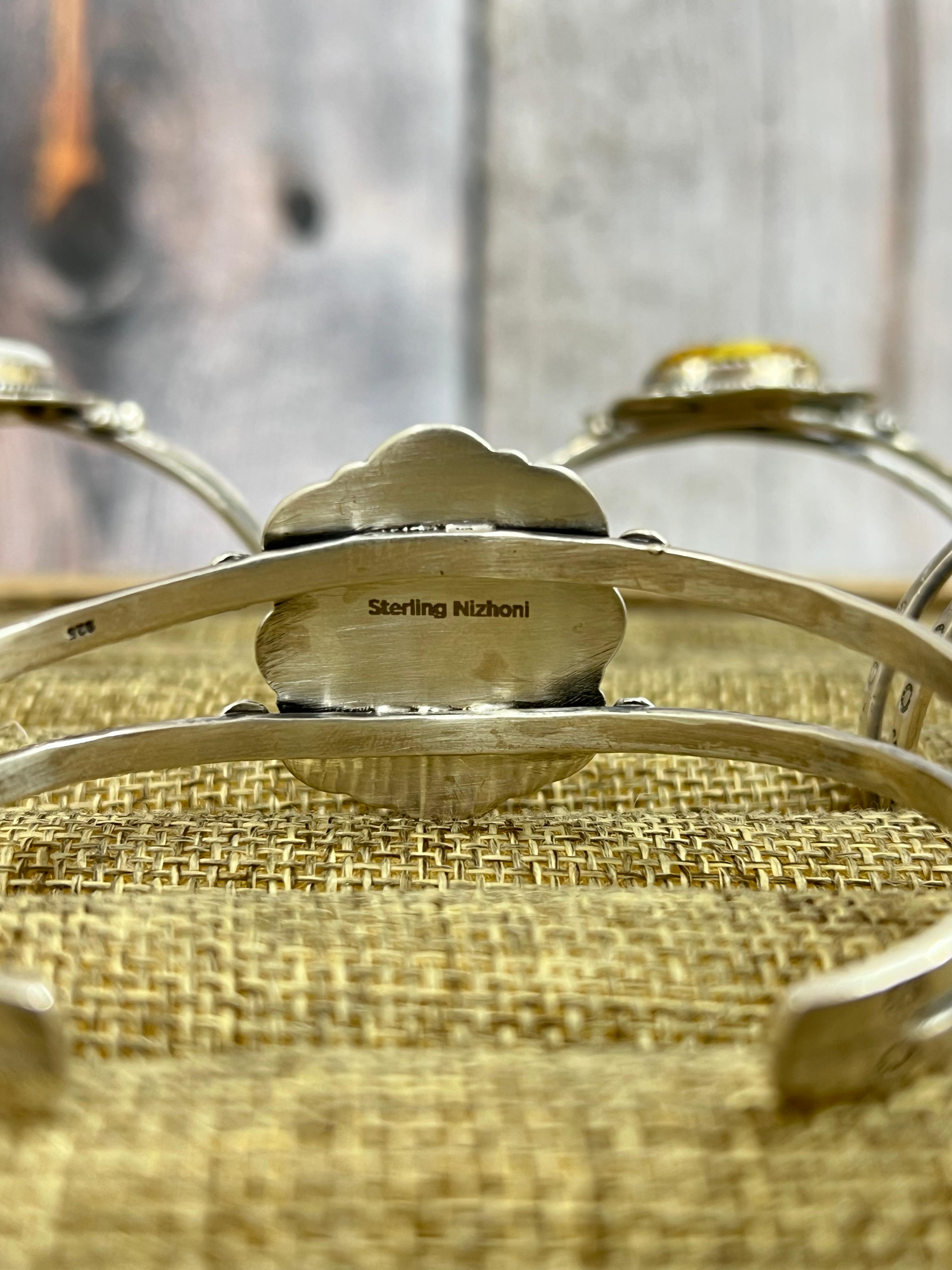 Handmade Sterling Silver Multi Stone Cuff Bracelet, Signed Nizhoni