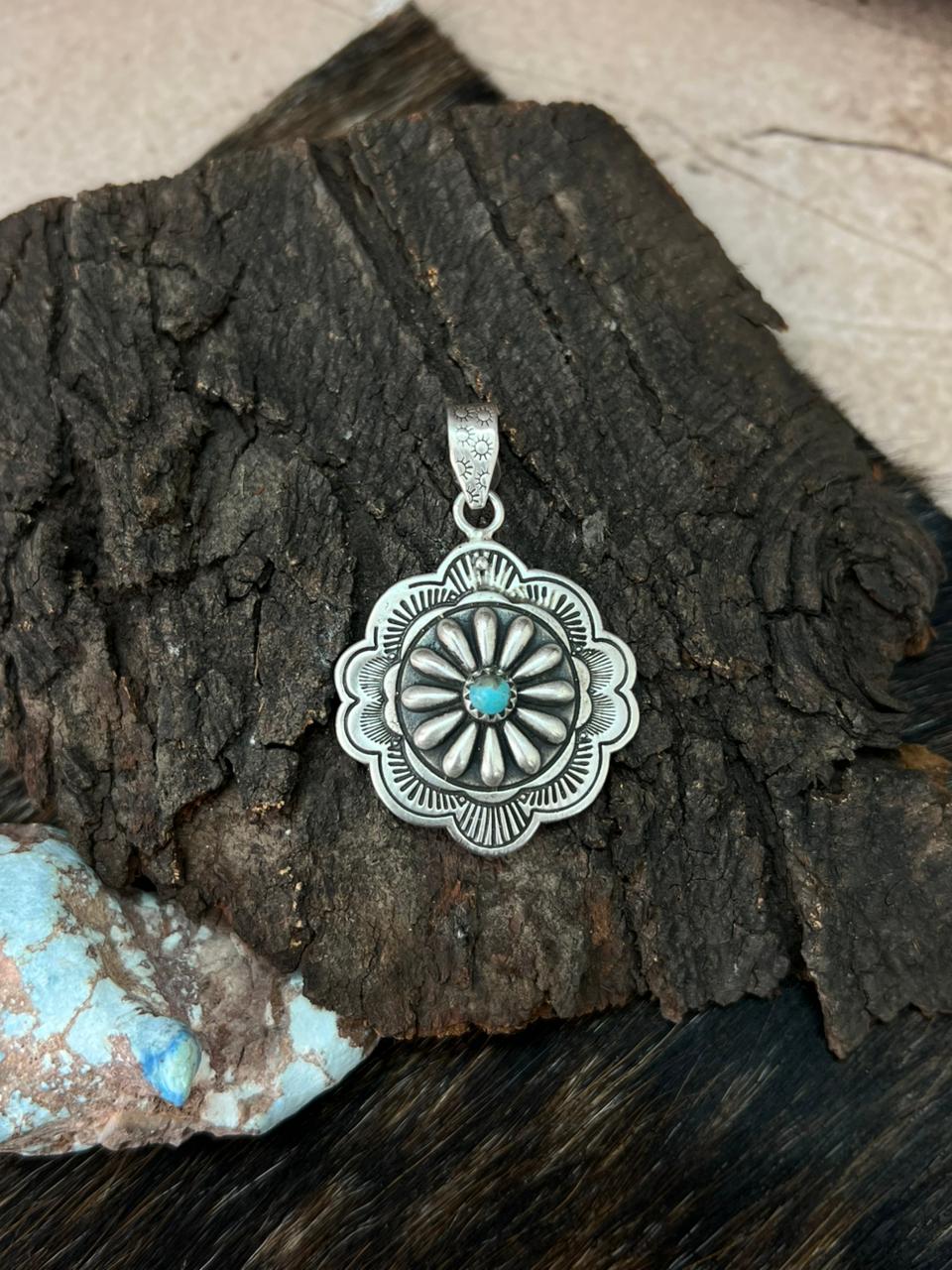 Handmade Sterling Silver Kingman Turquoise Pendant "Signed Nizhoni" (2)