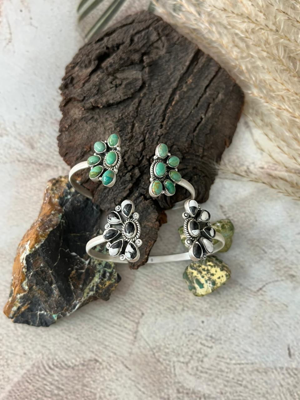 Handmade Sterling Silver Kingman Turquoise, White Buffalo Cuff Bracelet "Signed Nizhoni"