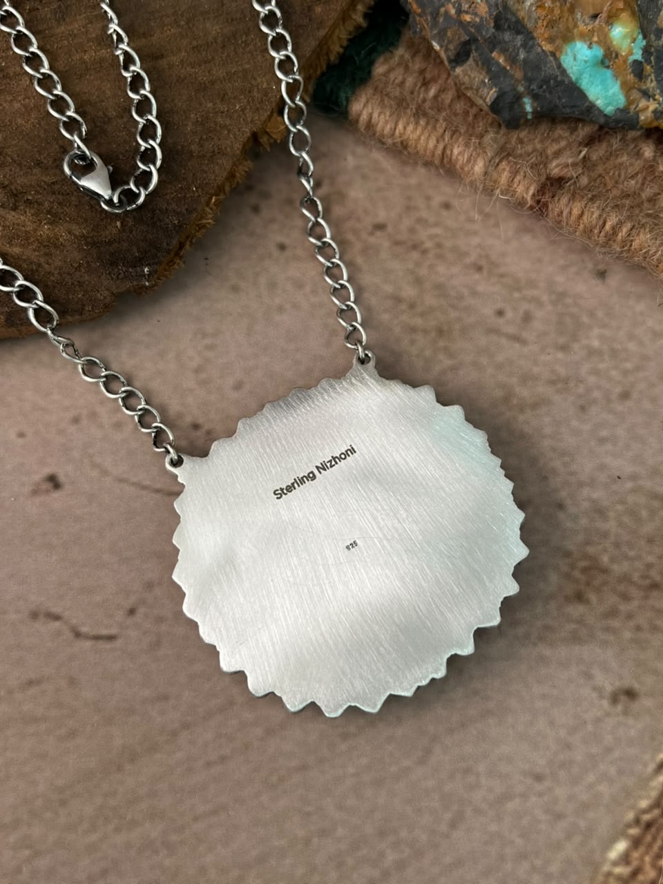 Handmade Sterling Silver Kingman Turquoise Necklace Signed Nizhoni