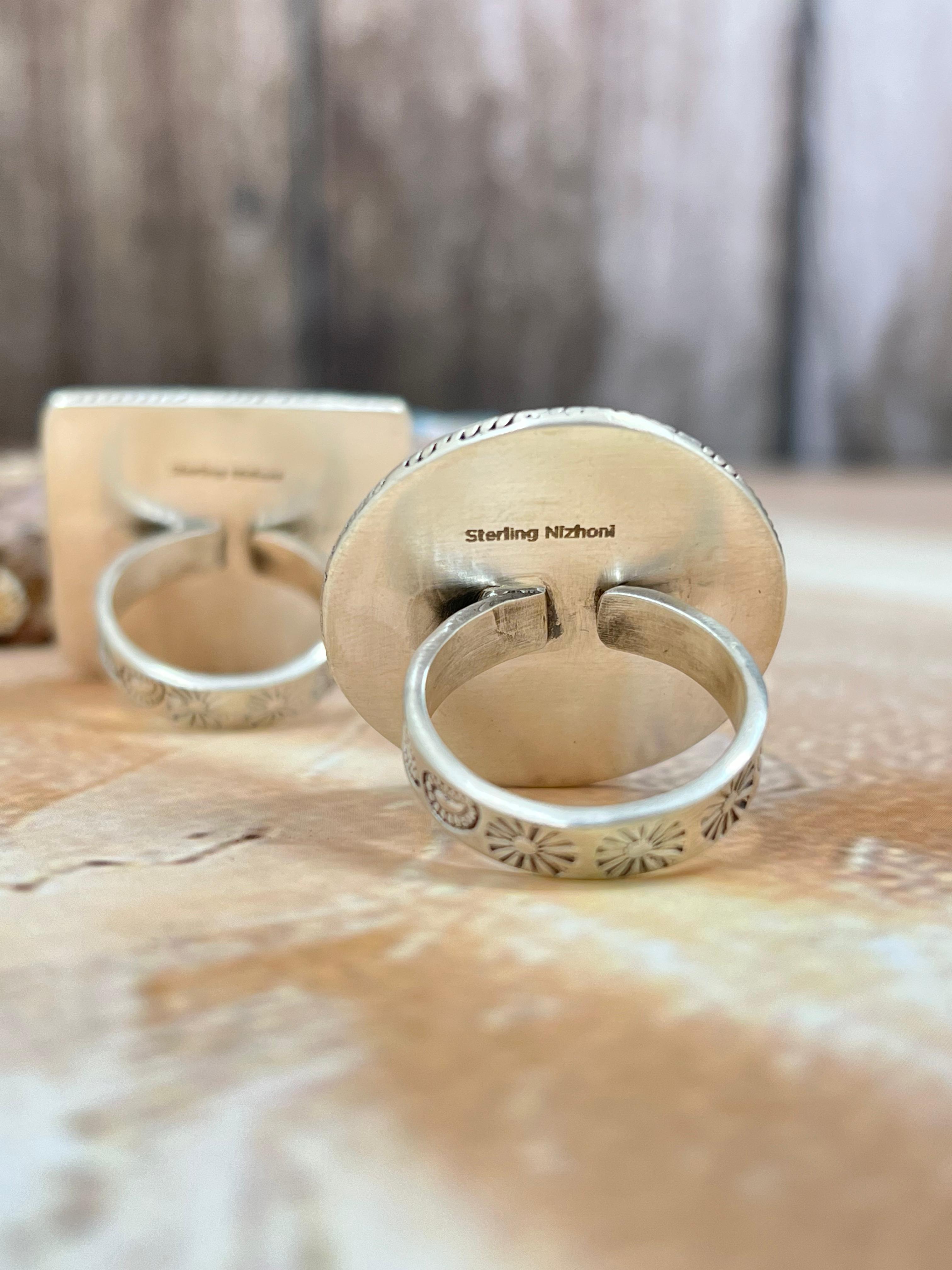 Handmade Sterling Silver Wild Horse Turquoise Adjustable lRing with Signed Nizhoni