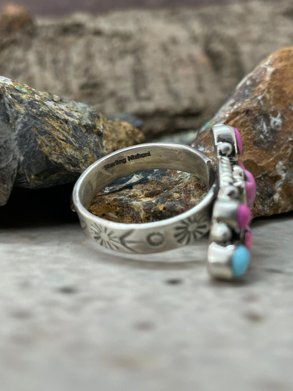 "Heart Collection" Handmade Sterling Silver Cotton Candy Adjustable Ring "Signed Nizhoni"