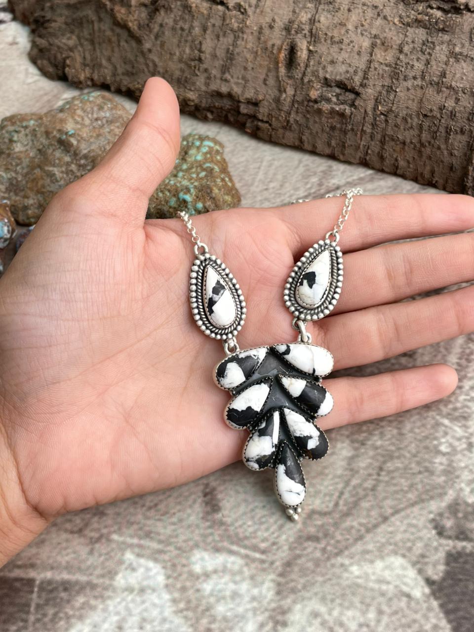 Handmade Sterling Silver White Buffalo Necklace with Signed Nizhoni