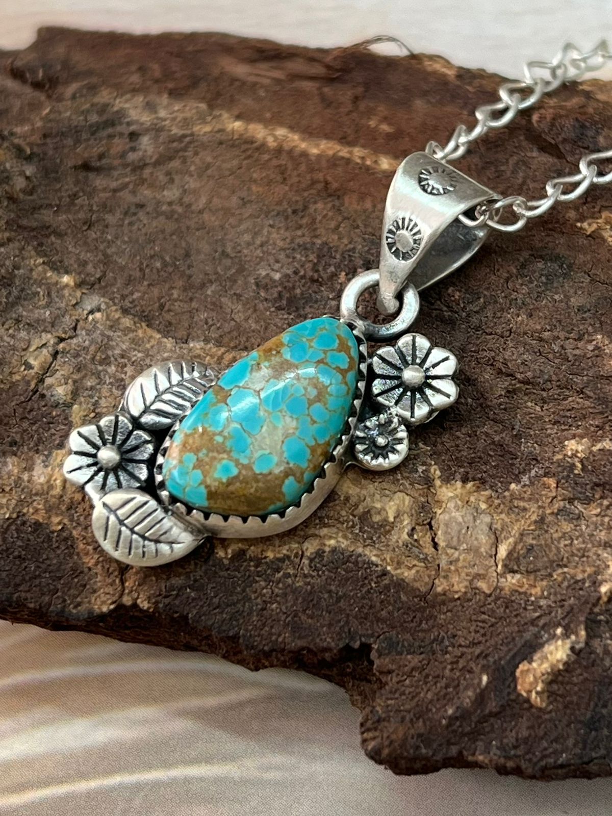 Handmade Sterling Silver Number 8 Turquoise Necklace "Signed Nizhoni"