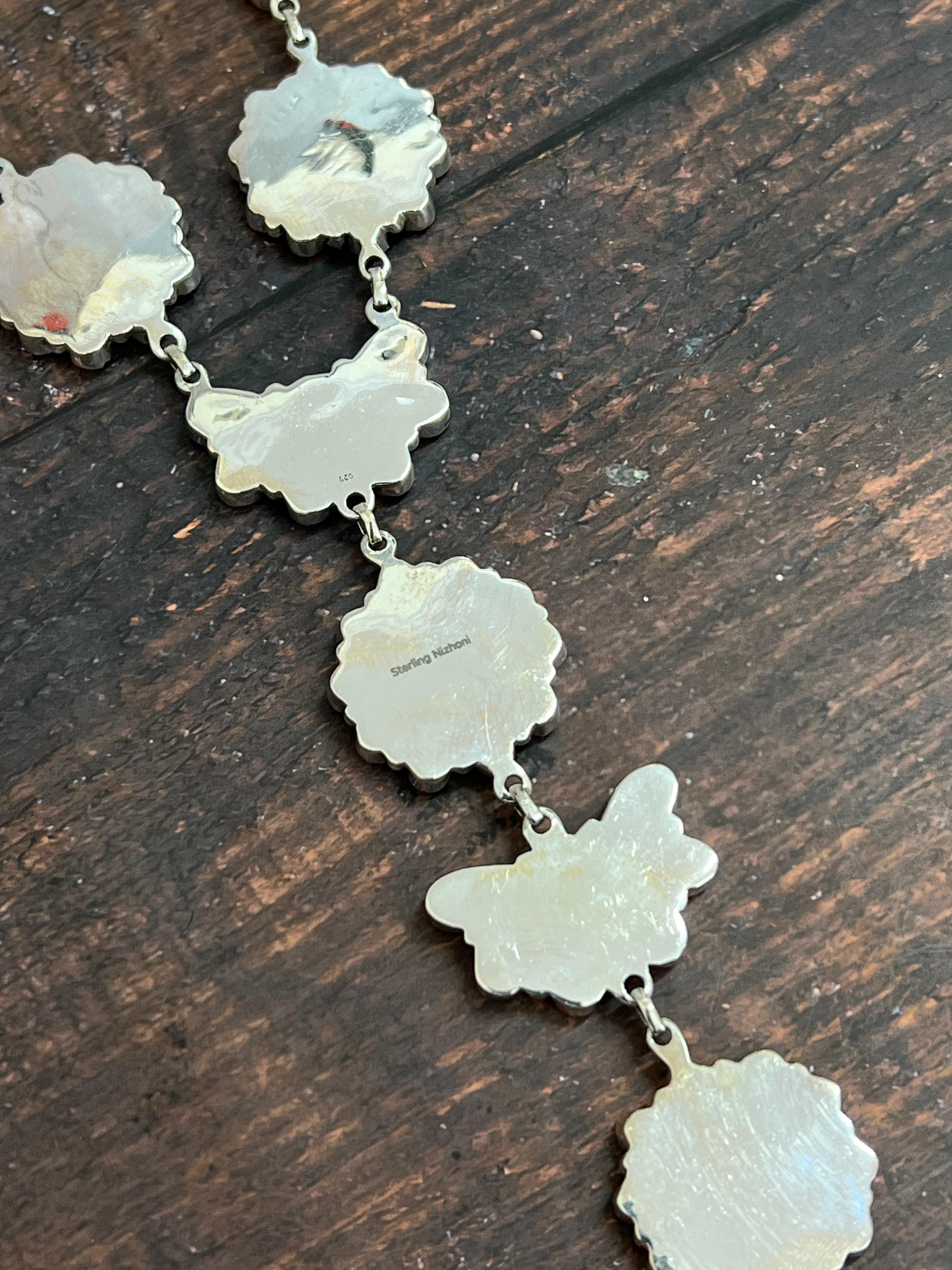 ** 4TH OF JULY ** Handmade Sterling Silver Synthetic Opal Necklace with Signed Nizhoni