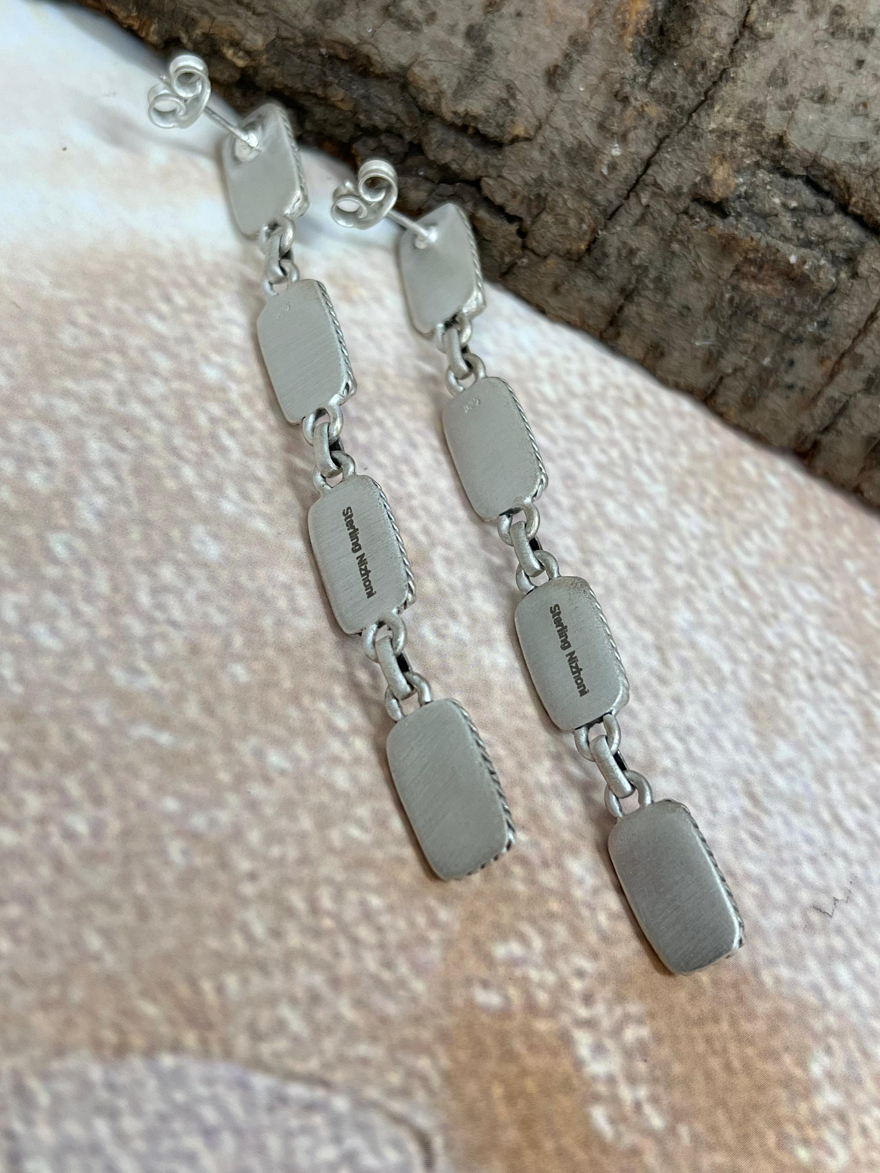 Handmade Sterling Silver Cotton Candy Turquoise Post Earrings with Signed Nizhoni