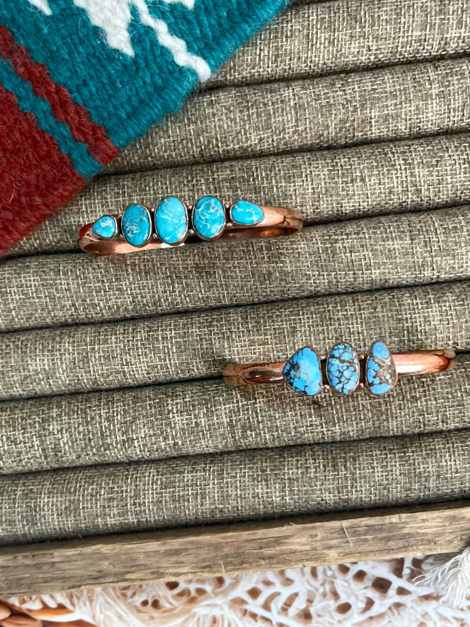 Handmade Golden Hills and  White Water Turquoise Copper Collection: Cuff Bracelet Signed Nizhoni