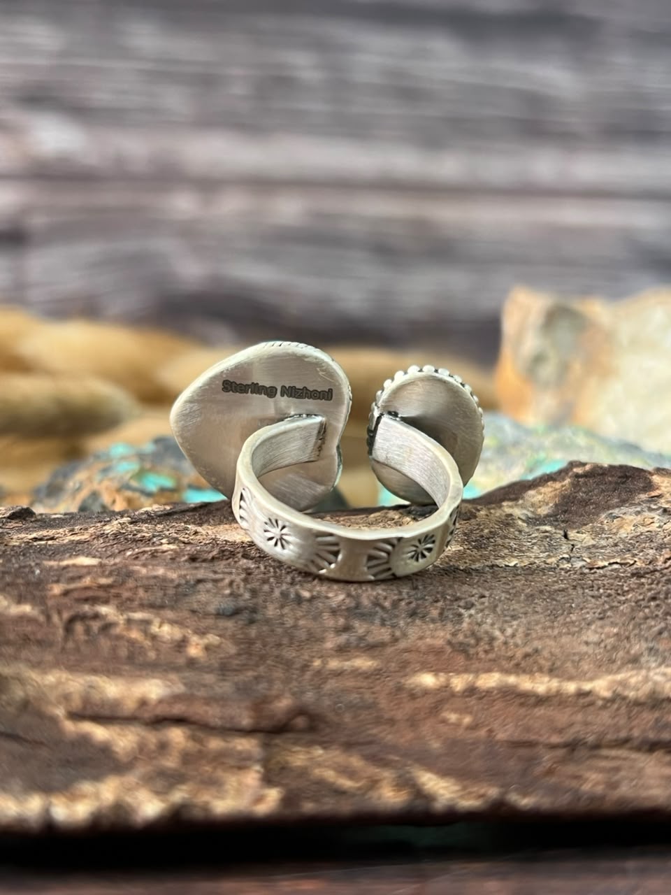 Handmade Sterling Silver Kingman Turquoise Cobble Stone Adjustable Ring Signed Nizhoni