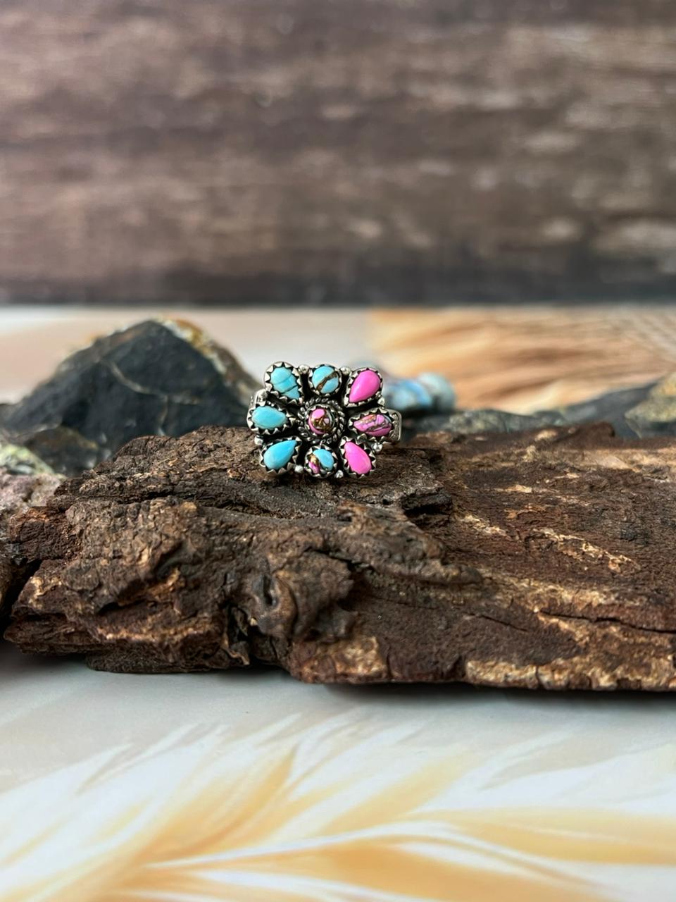 Handmade Sterling Silver Cotton Candy Adjustable Ring "Signed Nizhoni"