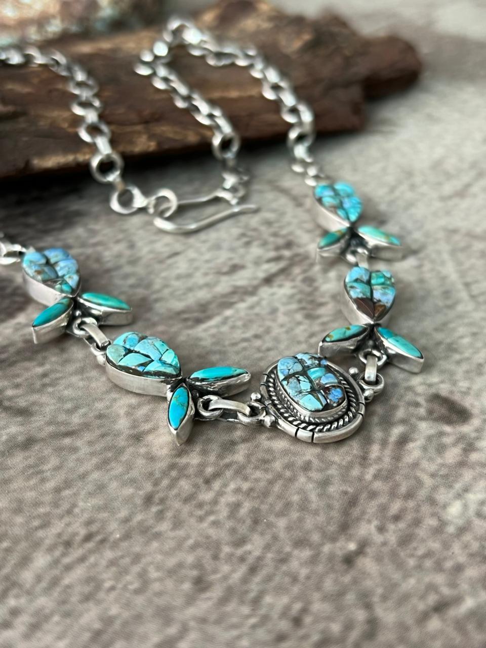 Handmade Sterling Silver 'Golden Hills Turquoise Cobble Collection' Necklace "Signed Nizhoni"