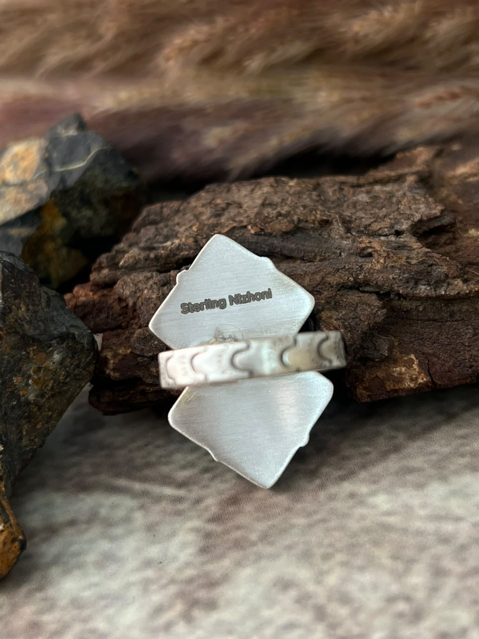Handmade Sterling Silver Number 8 Turquoise Collection: Adjustable Ring Signed Nizhoni