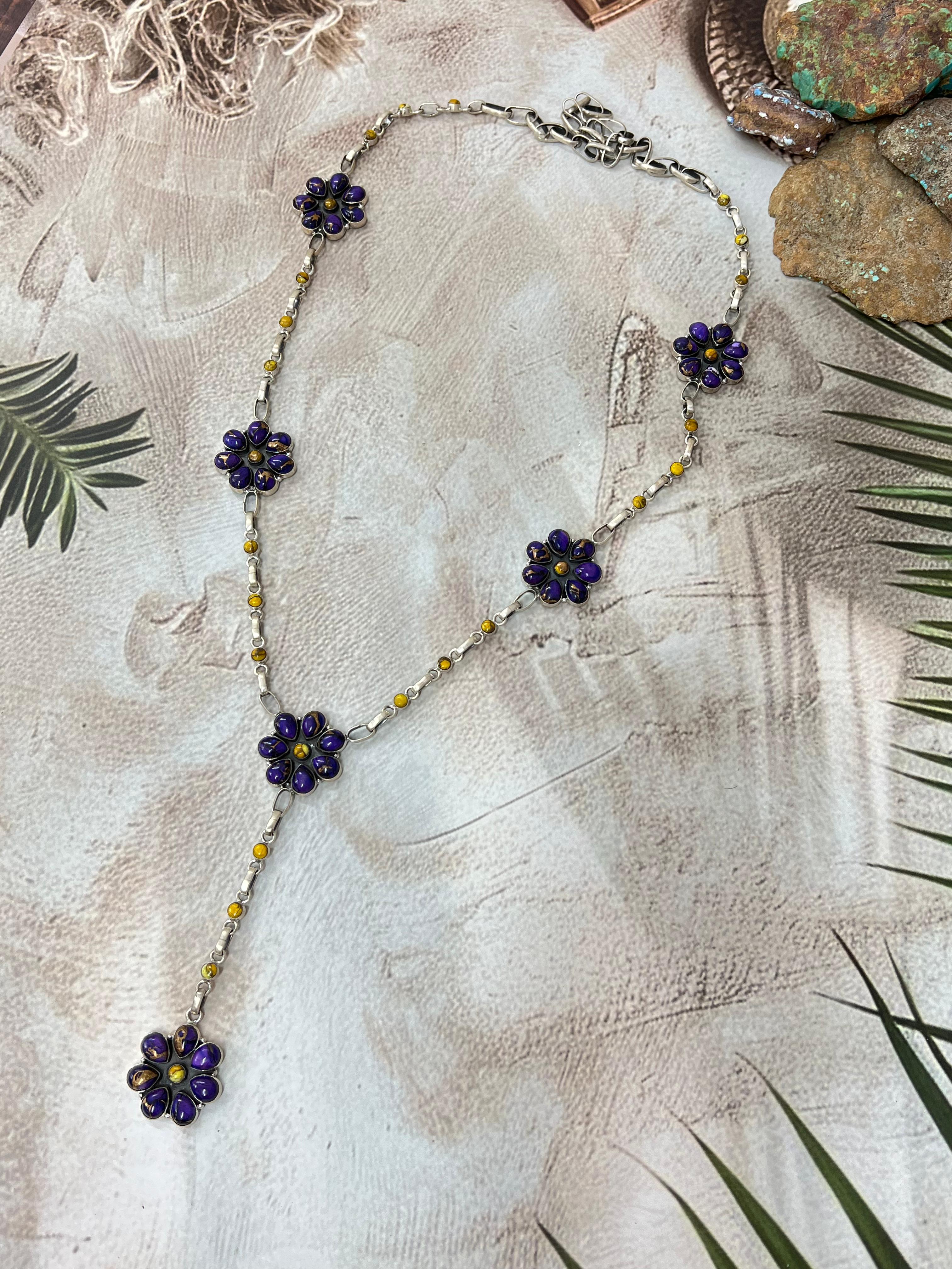 Handmade Sterling Silver Grape Dahlia, Honey Dahlia Necklace with Signed Nizhoni