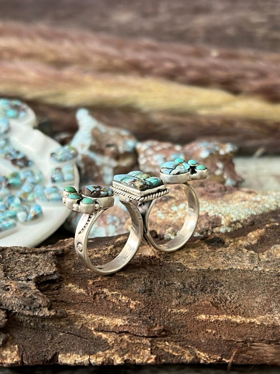 Handmade Sterling Silver 'Golden Hills Turquoise Cobble Collection' Adjustable Ring "Signed Nizhoni"