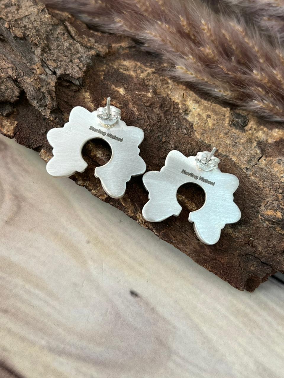 Handmade Sterling Silver Cotton Candy Post Naja Studs Earrings Signed Nizhoni