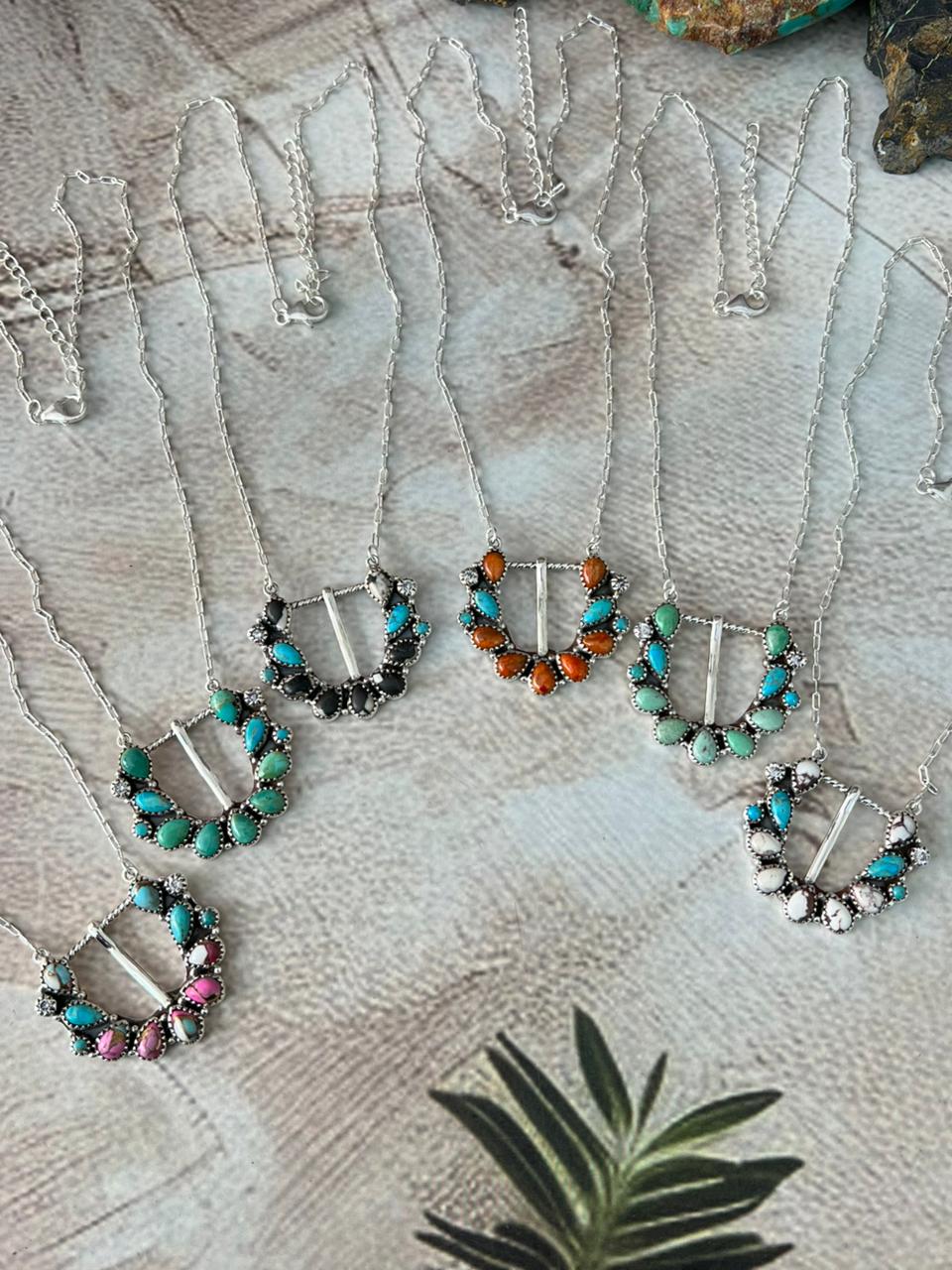 Handmade Sterling Silver Multi Stone Buckle Necklace "Signed Nizhoni"