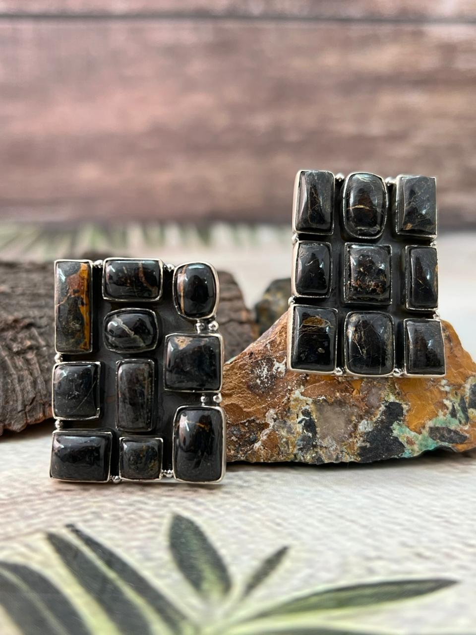 Handmade Sterling Silver Blackjack Turquoise Adjustable Ring " Signed Nizhoni"