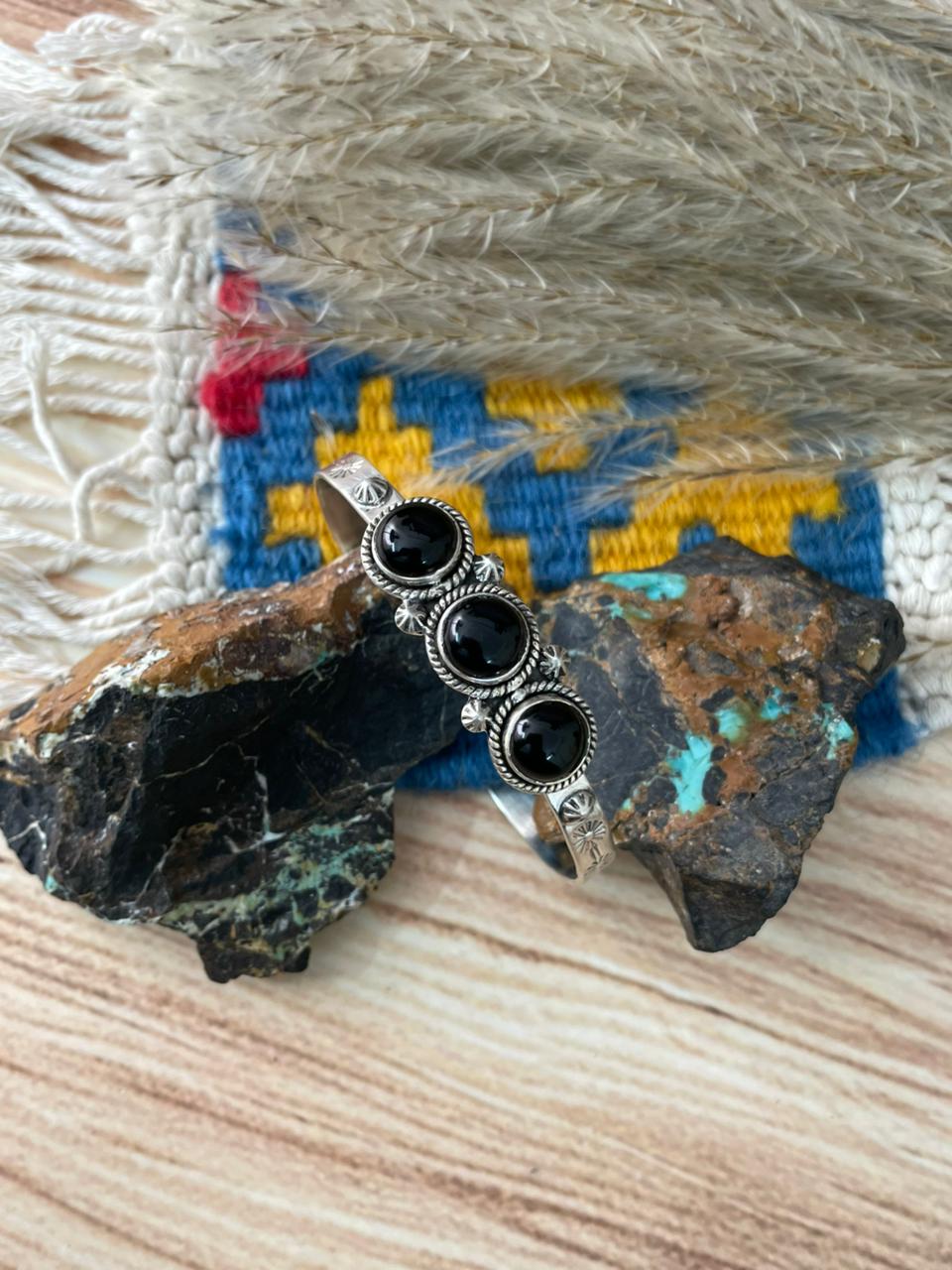 Handmade Sterling Silver Black Onyx Cuff Bracelet "Signed Nizhoni"