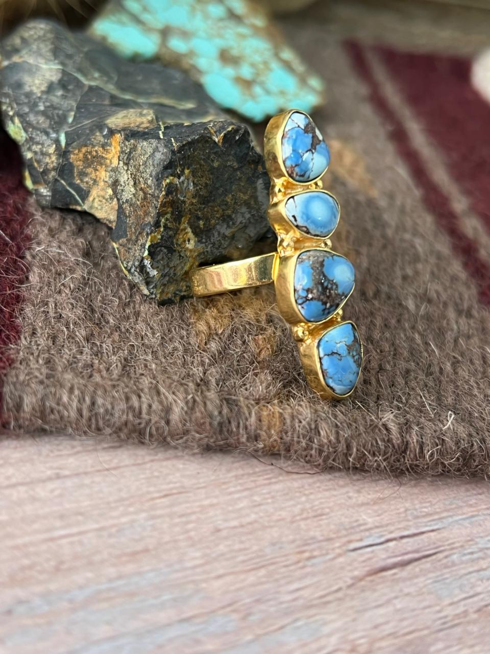 “The Golden Collection” Natural Golden Hills Turquoise Adjustable Ring