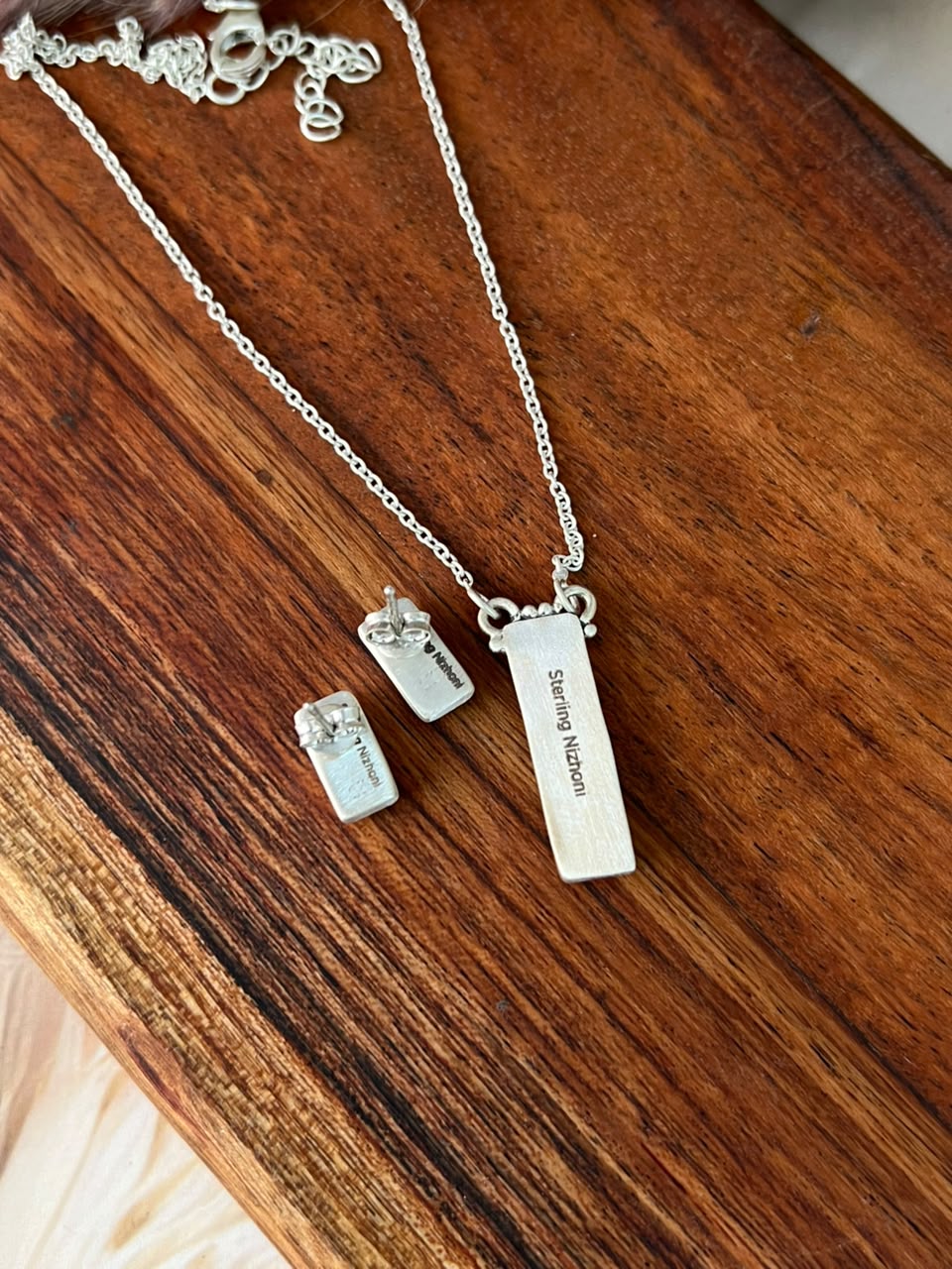 Handmade Sterling Silver Kingman Turquoise Necklace and Earrings Set Signed Nizhoni