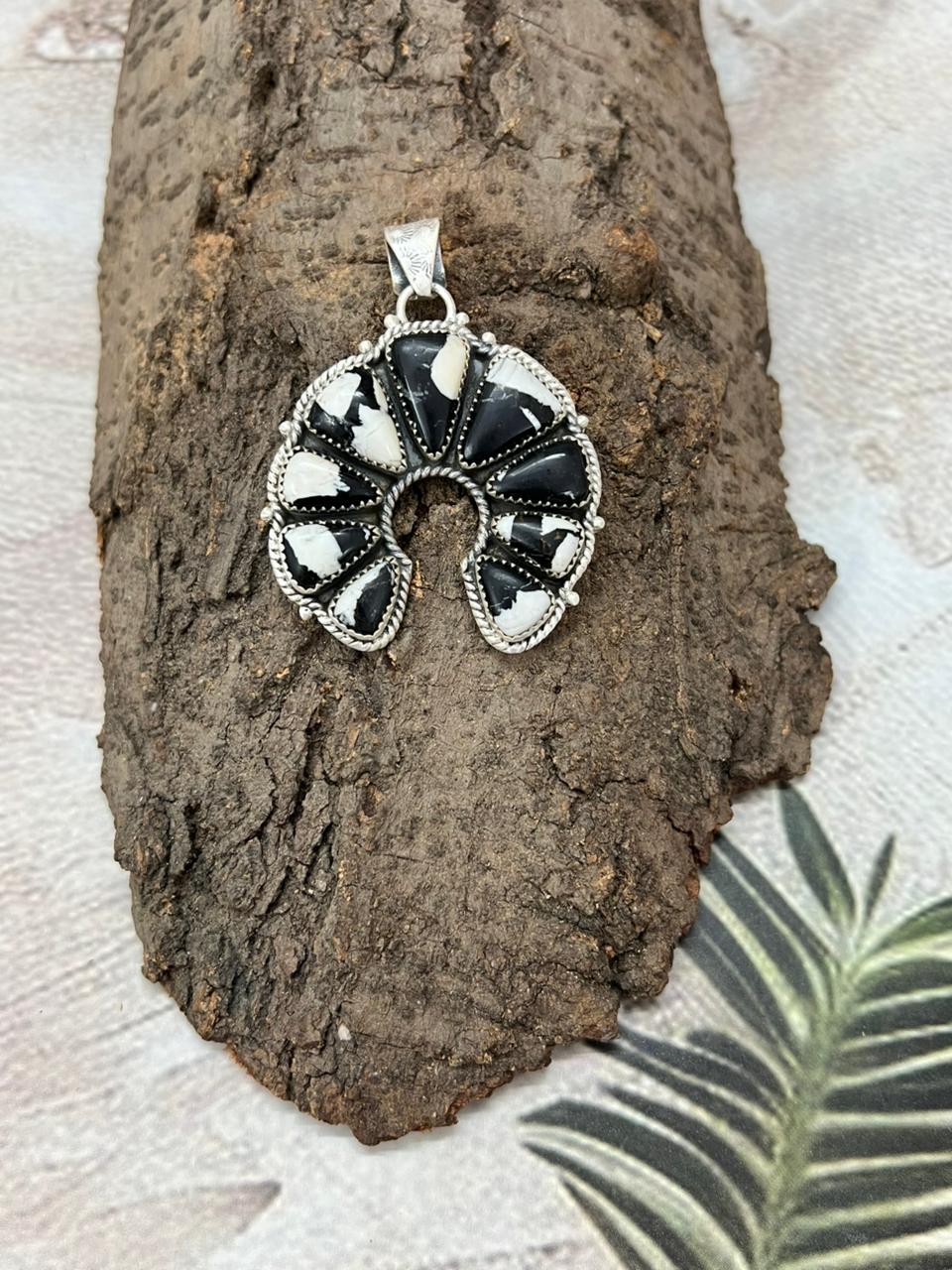 Handmade Sterling Silver White Buffalo Naja Pendant with Signed Nizhoni (5)