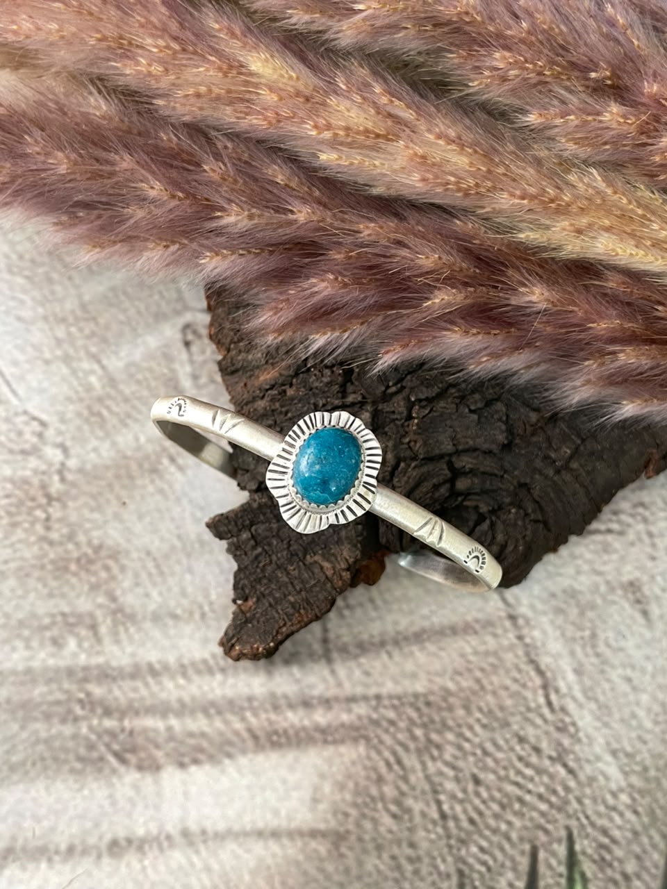Handmade Sterling Silver Blue Kingman Turquoise Cuff Bracelet Signed Nizhoni