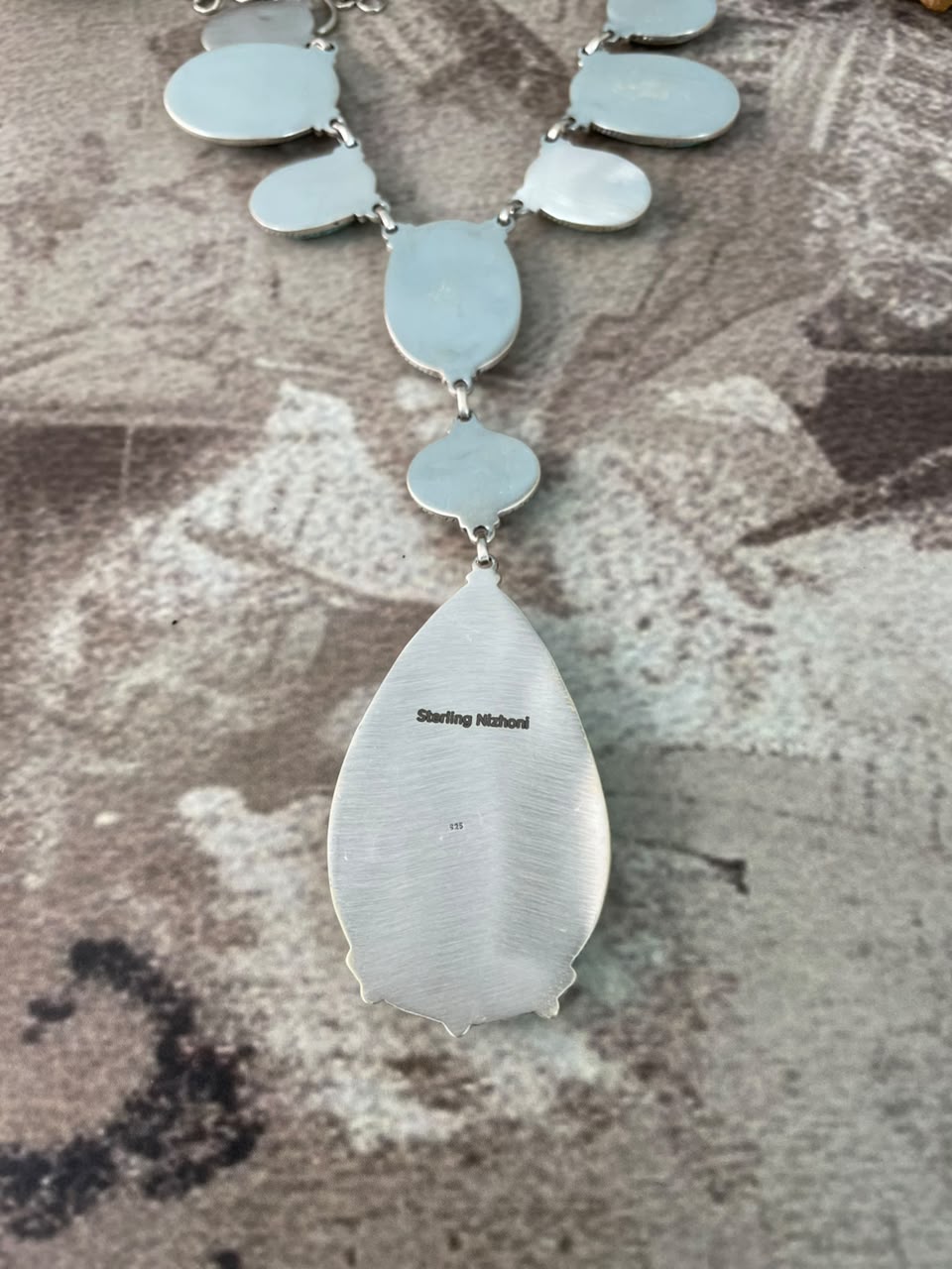 Handmade Sterling Silver Ribbon Royston Turquoise Drop Necklace Signed Nizhoni